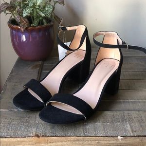 Black suede block heels